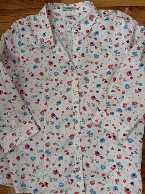 L.L. Bean Tops - L.L. Bean White Floral Button-Down Shirt